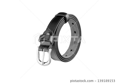 Minimal black Leather Belt with Shiny Buckle 139189153