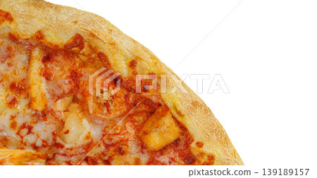 Fresh Hawaiian Pizza with Chicken and Pineapple Isolated on White 139189157