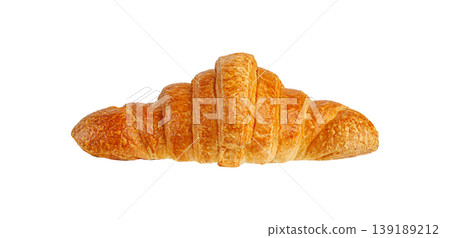 Fresh golden brown croissant isolated on white background. Traditional French buttery pastry bread. Fresh golden brown croissant isolated on white background. Traditional French buttery pastry bread. 139189212