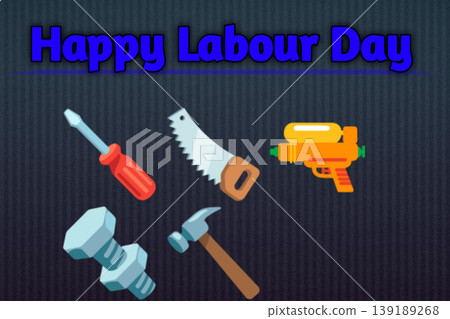 Happy Labour Day Blue Typography with Worker Tools Illustration Happy Labour Day Blue Typography with Worker Tools Illustration 139189268