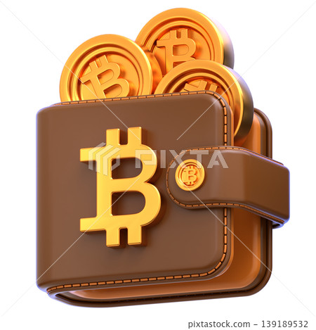 Bitcoin Wallet Glossy 3D Crypto Icon for UI Dashboard, SaaS Landing Page, Web3 Presentation, A glossy metallic 3D icon representing a Bitcoin Wallet in a clean fintech UI style. Great for payment apps Bitcoin Wallet Glossy 3D Crypto Icon for UI Dashboard, SaaS Landing Page, Web3 Presentation, A glossy metallic 3D icon representing a Bitcoin Wallet in a clean fintech UI style. Great for payment apps 139189532