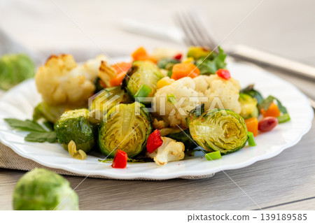 roasted vegetables with brussels sprouts and cauliflower healthy meal roasted vegetables with brussels sprouts and cauliflower healthy meal 139189585