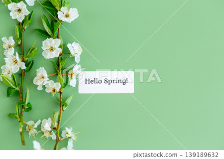 spring greeting composition with white blossoms and copy space 139189632