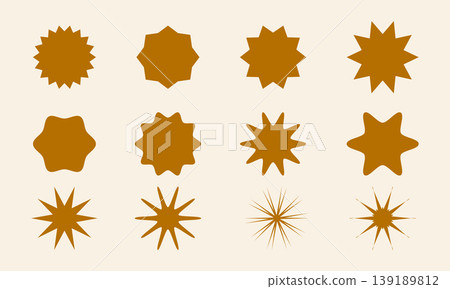 Golden starburst icons in different styles on light beige Golden starburst icons in different styles on light beige 139189812