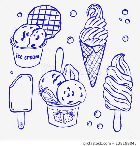 Delightful ice cream sketch with various flavors and forms Delightful ice cream sketch with various flavors and forms 139189845