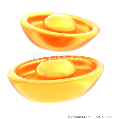 Cute 3D Gold Ingot Icon, Glossy Chinese New Year Wealth Illustration for UI Design, Mobile App, Website, Festive Banner and Promotion Cute 3D Gold Ingot Icon, Glossy Chinese New Year Wealth Illustration for UI Design, Mobile App, Website, Festive Banner and Promotion 139189877