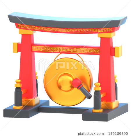 Cute 3D Chinese Gong Icon, Glossy Traditional Festival Instrument Illustration for UI Design, Mobile App, Website and Lunar New Year Promotion 139189890