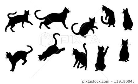 Cat Silhouettes Various Playful and Hunting Poses Cat Silhouettes Various Playful and Hunting Poses 139190043