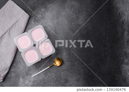 Milky liquid drinking yogurt, a useful food for healthy digestion. Drinking yogurt 139190476