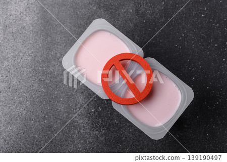 Liquid drinking yogurt with a lactose free sign, a useful food. Lactose free yogurt Liquid drinking yogurt with a lactose free sign, a useful food. Lactose free yogurt 139190497