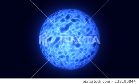Vibrant cyan energy sphere with smooth plasma texture and luminous glow in dark space, futuristic abstract background 139190844