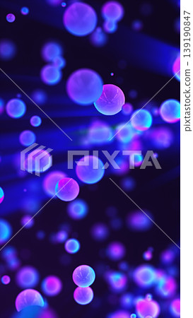 Abstract floating neon bubbles in purple and blue tones with soft bokeh depth, creating dreamy modern background for science, celebration, or digital design 139190847