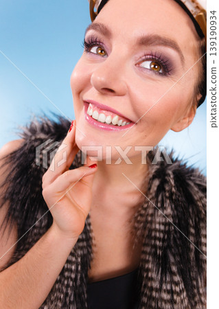 Woman skier girl wearing warm clothing ski goggles 139190934