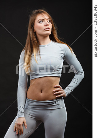 Sporty woman wearing thermoactive underwear. Sporty woman wearing thermoactive underwear. 139190948