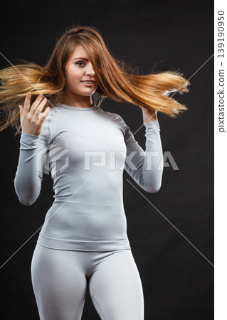 Fit woman in thermolinen underwear, Fit woman in thermolinen underwear, 139190950