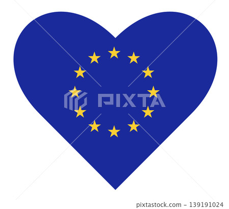 European union flag isolated in heart shape, EU flag heart shape. European union flag isolated in heart shape, EU flag heart shape. 139191024