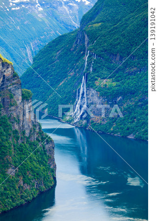 View on Geirangerfjord from Flydasjuvet viewpoint Norway 139191042