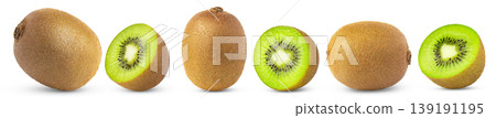 Whole kiwi fruit and sliced kiwi isolated. Kiwi and cut in half with clipping path.Collection of kiwi fruits. Whole kiwi fruit and sliced kiwi isolated. Kiwi and cut in half with clipping path.Collection of kiwi fruits. 139191195