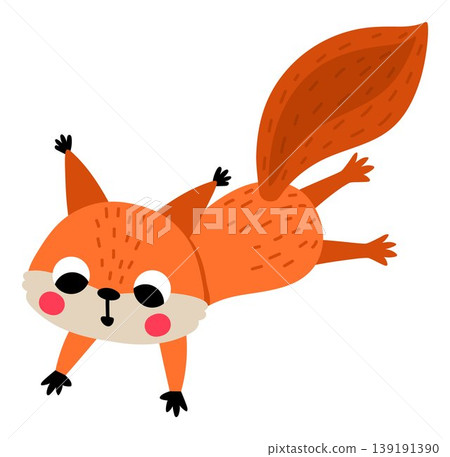 Vector cartoon jumping squirrel isolated on white background. Funny animalistic clipart. Cute forest animal icon for kids. Flat woodland element. Woods wildlife illustration Vector cartoon jumping squirrel isolated on white background. Funny animalistic clipart. Cute forest animal icon for kids. Flat woodland element. Woods wildlife illustration 139191390