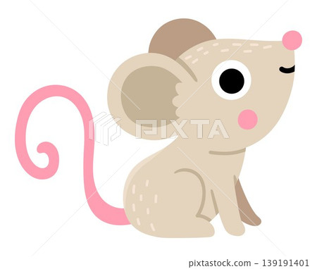 Vector cartoon mouse isolated on white background. Funny rat clipart. Cute forest animal icon for kids. Flat woodland element. Woods wildlife illustration Vector cartoon mouse isolated on white background. Funny rat clipart. Cute forest animal icon for kids. Flat woodland element. Woods wildlife illustration 139191401