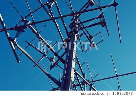 Blue sky and radio tower antenna 139192078
