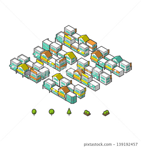 Parts and materials for a three-dimensional cityscape viewed from above [Shops] 139192457