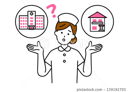 A female nurse is undecided between hospitalization and home healthcare. A female nurse is undecided between hospitalization and home healthcare. 139192705
