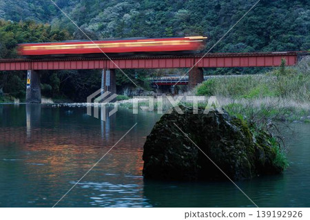 Nagato Gorge at Blue Hour ~ JR West Kiha 47 Series Diesel Railcar Nagato Gorge at Blue Hour ~ JR West Kiha 47 Series Diesel Railcar 139192926