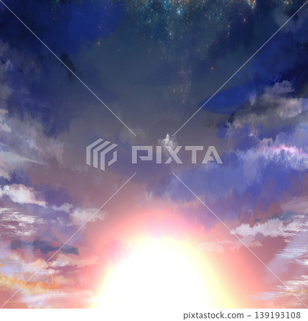 A fantastical starry sky and cloud background with spreading light; a square, dramatic gradient sky. A fantastical starry sky and cloud background with spreading light; a square, dramatic gradient sky. 139193108