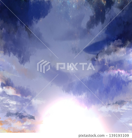 A fantastical starry sky and cloud background with spreading light; a square, dramatic gradient sky. A fantastical starry sky and cloud background with spreading light; a square, dramatic gradient sky. 139193109