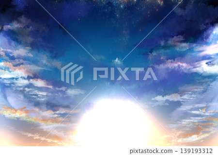 A fantastical sky background with a ray of hope; a dramatic gradient of starry sky and clouds; suitable for banners and advertisements. A fantastical sky background with a ray of hope; a dramatic gradient of starry sky and clouds; suitable for banners and advertisements. 139193312
