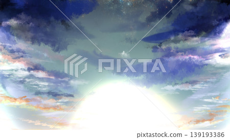 A fantastical background image featuring a starry sky and sunset. Dramatic clouds and a gradient sky with spreading light. Copy space available. A fantastical background image featuring a starry sky and sunset. Dramatic clouds and a gradient sky with spreading light. Copy space available. 139193386