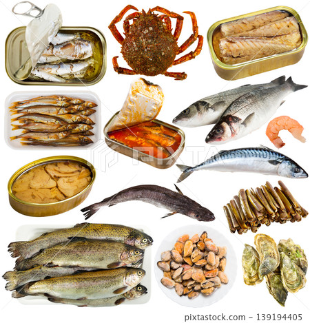Collection of raw fish and semi-finished seafood Collection of raw fish and semi-finished seafood 139194405