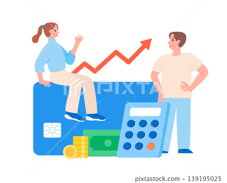 Couple managing finances with calculator and cash 139195025