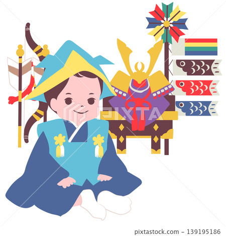 [Life Stage] Illustration material for celebrating a boy's first Boys' Festival with a helmet and carp streamer 139195186