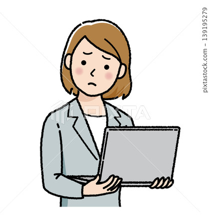 Businesswoman, laptop, trouble, worry, problem, business person illustration Businesswoman, laptop, trouble, worry, problem, business person illustration 139195279
