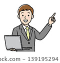Businessman, laptop, pointing, instructions, explanation, business person, simple illustration 139195294