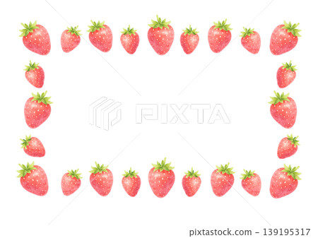 [Horizontal, Transparent Background] Watercolor Strawberry Single Row Frame Material (Web, Banner, Cute) 139195317