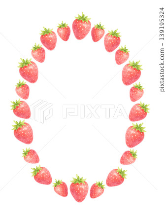 [Vertical, Transparent Background] Watercolor Strawberry Oval Frame Material (for Portraits and Labels) 139195324