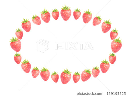 [Horizontal, Transparent Background] Watercolor Strawberry Oval Frame Material (for Web, Banners, and Logos) 139195325