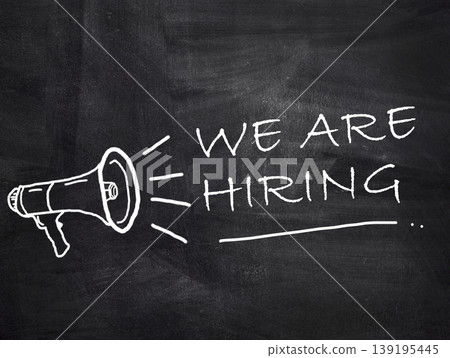 We are hiring text with megaphone on chalkboard background. We are hiring text with megaphone on chalkboard background. 139195445