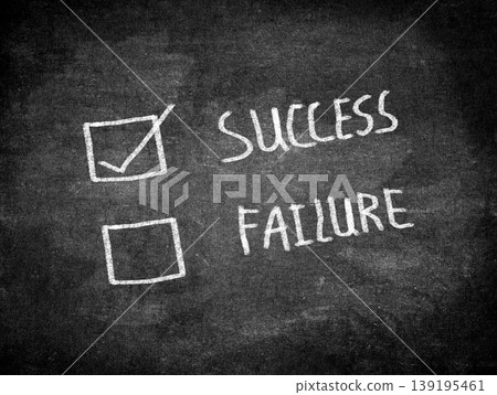 Hand drawing chalk bulb and word success,failure on blackboard. Hand drawing chalk bulb and word success,failure on blackboard. 139195461
