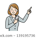 Businesswoman using a smartphone, pointing, giving instructions, simple illustration of a business person. 139195736