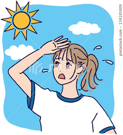 A female student in gym clothes is concerned about the sunlight (with background). A female student in gym clothes is concerned about the sunlight (with background). 139195809