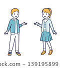 A set of illustrations of a cheerful boy and girl making an introduction. 139195899