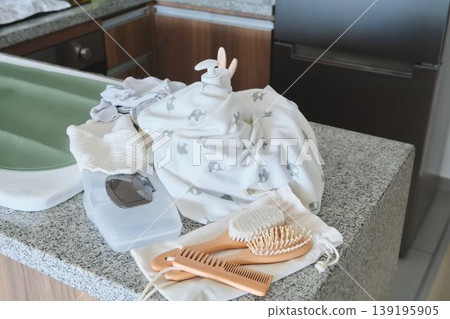 Baby care products on granite counter for health and wellness 139195905