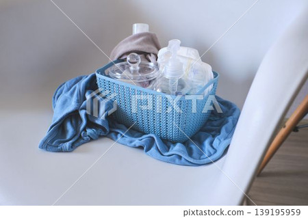 Baby care products in basket for hygiene and wellness Baby care products in basket for hygiene and wellness 139195959