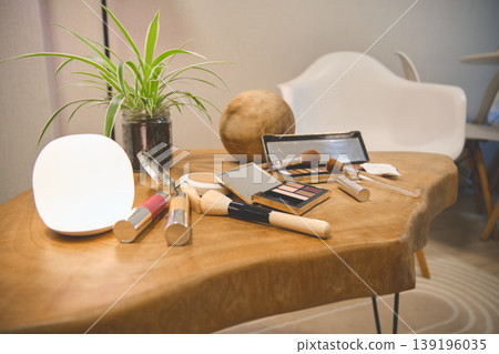 Beauty and wellness lifestyle with makeup products on table Beauty and wellness lifestyle with makeup products on table 139196035