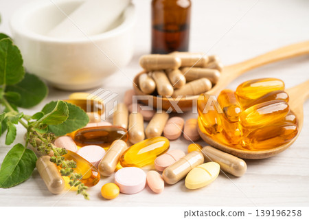 Alternative medicine herbal organic capsule drug herb. 139196258