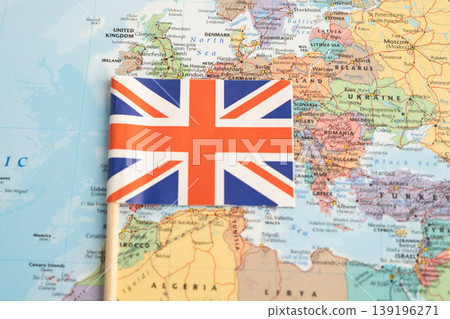 Bangkok, Thailand November, 2024 UK United Kingdom flag on world map. Bangkok, Thailand November, 2024 UK United Kingdom flag on world map. 139196271